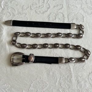 Brighton Black Leather & Silver Chain Belt Circa 1995